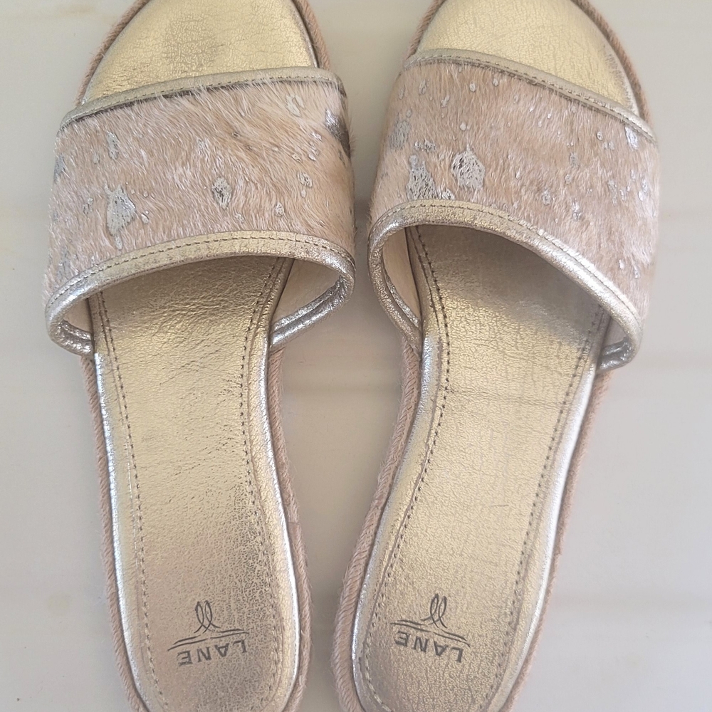 Lane Boots Sandals Leather Hide Women's Gold Slide Sandals Western Cowboy Flats
